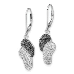 Sterling Silver 925 Leverback Dangle Earrings with Black & Clear CZ