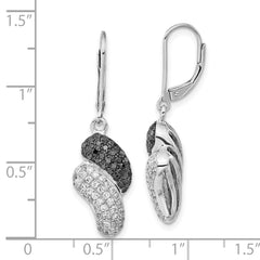 Sterling Silver 925 Leverback Dangle Earrings with Black & Clear CZ