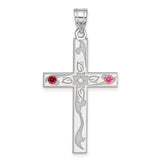 Sterling Silver Rh-plt/14k Bezel Crystal Family Cross Pendant