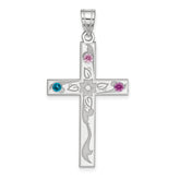 Sterling Silver Rh-plt Crystal Family Cross Pendant