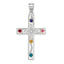 Sterling Silver Rh-plt/14k Bezel Crystal Family Cross Pendant