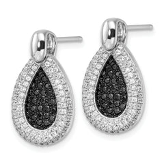 Sterling Silver Teardrop Earrings with Black CZ Stones Polished