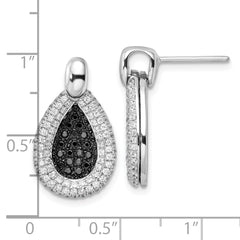 Sterling Silver Teardrop Earrings with Black CZ Stones Polished