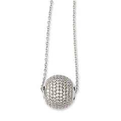 Sterling Silver 925 CZ Bead Necklace with Extender and Polished Charm