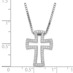 Sophia Jewelers Sterling Silver CZ Cross Necklace with Rhodium Polish