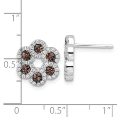 Sterling Silver CZ Flower Earrings with Polished Rhodium Finish