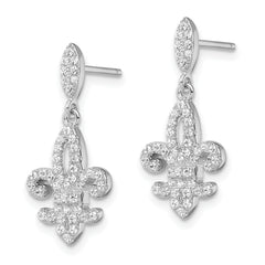 Sophia Jewelers Sterling Silver CZ Micro Pavé Fleur De Lis Dangle Earrings