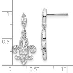 Sophia Jewelers Sterling Silver CZ Micro Pavé Fleur De Lis Dangle Earrings