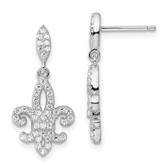 Brilliant Embers Sterling Silver Rhodium-plated 940 Stone Micro Pav‚ CZ Fleur De Lis Post Dangle Earrings