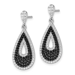 Sophia Jewelers Sterling Silver Teardrop Earrings with Black & Clear CZ