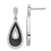 Brilliant Embers Sterling Silver Rhodium-plated 212 Micro Pav‚ Black and White CZ Teardrop Dangle Post Earrings