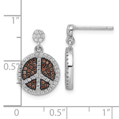 Sterling Silver CZ Peace Sign Dangle Earrings with True Fire Detailing