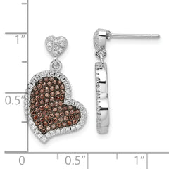 Sterling Silver CZ Heart Dangle Earrings with Rhodium Finish