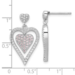 Sophia Jewelers Sterling Silver Heart Dangle Earrings with Pink CZ Elegance