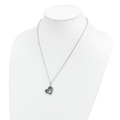 Brilliant Embers Sterling Silver Rhodium-plated 170 Stone 18 inch Micro Pav‚ Black and White CZ Heart Necklace with 2 Inch Extender