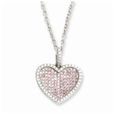 Sterling Silver 925 Heart Necklace with Pink & Clear CZ Accents - 18