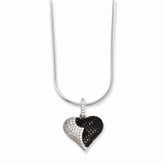 Sterling Silver Heart Necklace with Clear & Black CZ Embers Elegant Design - 18