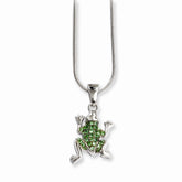 Sterling Silver Frog Necklace with Green CZ Sparkle by Sophia Jewelers - 18