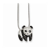 Sterling Silver Panda Necklace with Clear and Black CZ Charms - 18