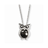 Sterling Silver 925 Owl Necklace with Black & Clear CZ Stones - 18
