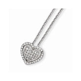 Sterling Silver 925 Heart Necklace with 56 CZ Stones Elegant Design - 18