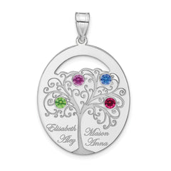 Sterling Silver/Rhod-plated 4 Birthstone with SS Bezel Family Pendant