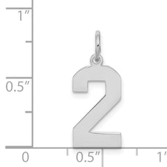 Sterling Silver/Rhodium-plated Polished Number 2 Charm