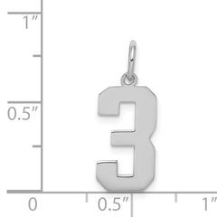 Sterling Silver/Rhodium-plated Polished Number 3 Charm