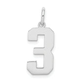 Sterling Silver/Rhodium-plated Polished Number 3 Charm