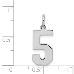 Sterling Silver/Rhodium-plated Polished Number 5 Charm
