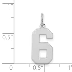 Sterling Silver/Rhodium-plated Polished Number 6 Charm