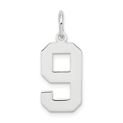 Sterling Silver/Rhodium-plated Polished Number 9 Charm