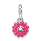 Sterling Silver Hot Pink Enamel Flower w/ CZ Enhancer