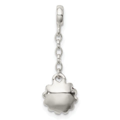 Sterling Silver Pink Enamel Flower With CZ 1/2in Dangle Enhancer