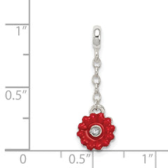 Sterling Silver Red Enameled Flower With CZ 1/2in Dangle Enhancer