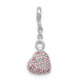 Sterling Silver Pink CZ Puffed Heart 1/2in Dangle Enhancer