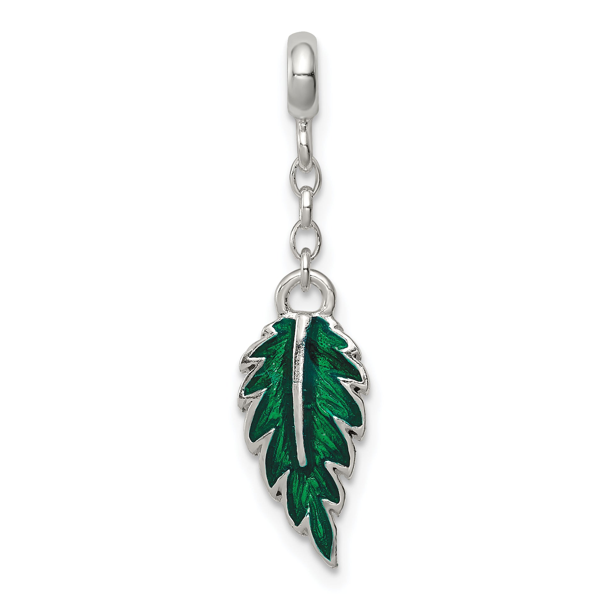 Sterling Silver Green Enameled Leaf 1/2in Dangle Enhancer