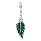 Sterling Silver Green Enameled Leaf 1/2in Dangle Enhancer