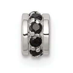 Sterling Silver 925 Black CZ Spacer Bead with Solid Cast Design