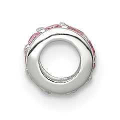 Sterling Silver 925 Pink CZ Spacer Bead with Solid Cast Design