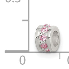 Sterling Silver 925 Pink CZ Spacer Bead with Solid Cast Design