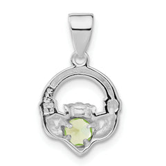 Sterling Silver Polished Green CZ Claddagh Pendant