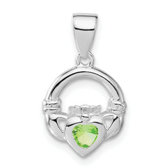 Sterling Silver Polished Green CZ Claddagh Pendant