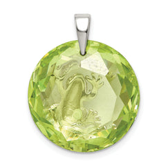 Sterling Silver Rhodium-plated Green CZ Frog Pendant