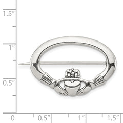 Sterling Silver Antiqued Claddagh Pin