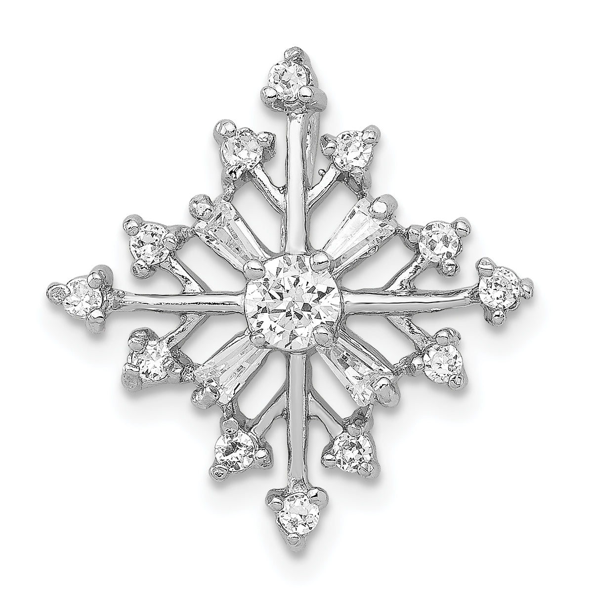 Sterling Silver Rhodium-plated CZ Snowflake Slide