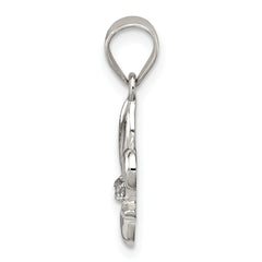 Sterling Silver Rhodium-plated CZ Fleur De Lis Pendant