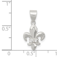 Sterling Silver Rhodium-plated CZ Fleur De Lis Pendant