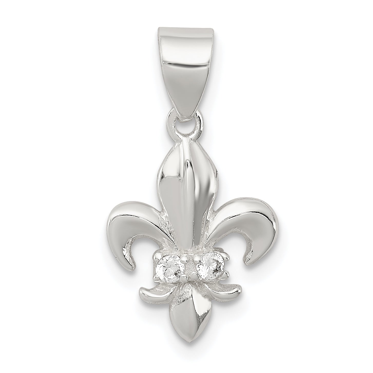 Sterling Silver Rhodium-plated CZ Fleur De Lis Pendant
