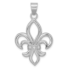 Sterling Silver Rhodium-platedCZ Fleur de Lis Pendant